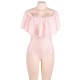 Dreamy Pink Lace Ruffle Off Shoulder Teddy