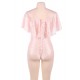 Dreamy Pink Lace Ruffle Off Shoulder Teddy