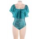 Dark Green Lace Ruffle Off-The-Shoulder Teddy