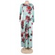 Plus Size Pocket Design Long Sleeve Green Floral Maxi Dress