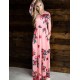 Plus Size Pocket Design Long Sleeve Pink Floral Maxi Dress