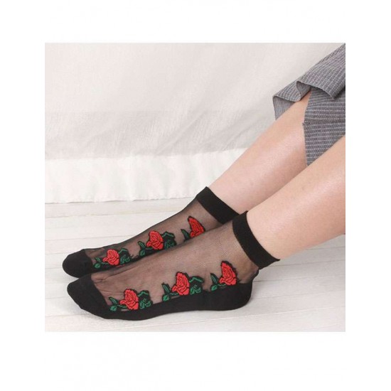 Ladies Short Silk Socks Cotton Slip Glass Silk Women Rose Crystal Socks