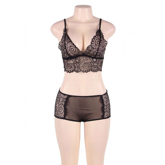 Black Lace Temptation 2pcs Bralette Lingerie Set