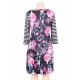 Stripe Raglan Sleeve Black Floral Print Dress