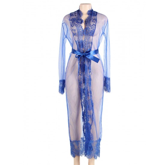 Long Sleepwear Blue Delicate Lace Gown