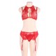 Sexy Bra Panty Set 3pcs Red Eyelash Lace 