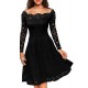 Plus Size Black Lace Long Sleeve Off Shoulder Dress