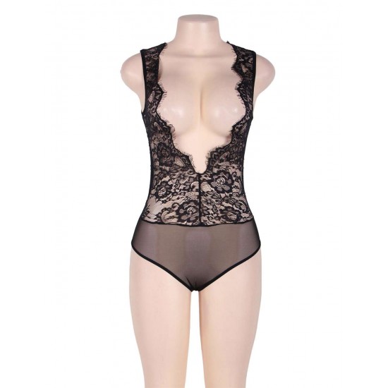 Plus Size Black Exquisite Lace Sexy Teddy