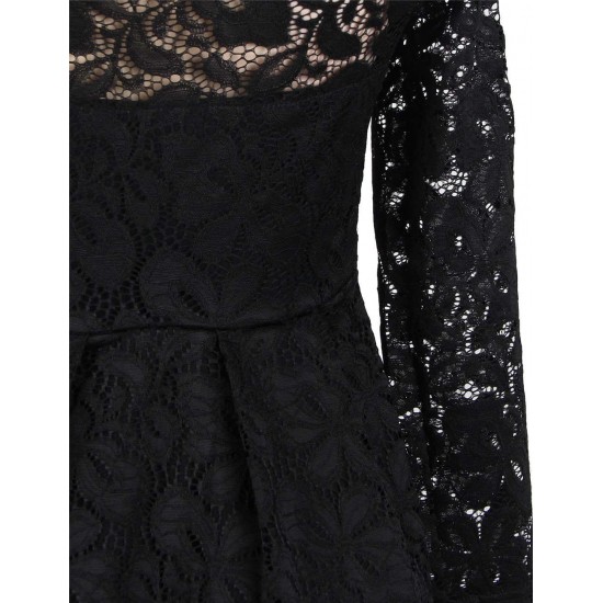 Plus Size Black Lace Long Sleeve Off Shoulder Dress