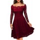 Plus Size Red Lace Long Sleeve Off Shoulder Dress