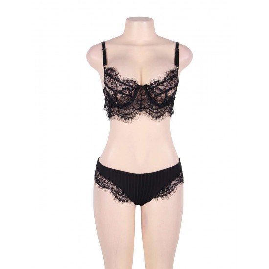 Black Lace Temptation 2pcs Bralette Lingerie Set