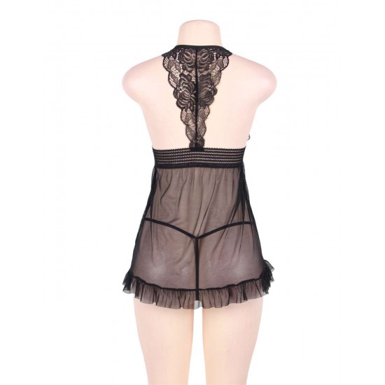 Black Sheer Mesh Halter Lingerie Set