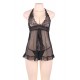 Black Sheer Mesh Halter Lingerie Set