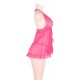 Plus Size Pink Sheer Mesh Babydoll Lingerie Set