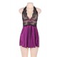 Halter Purple And Black Lace Babydoll Set