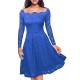 Plus Size Blue Lace Long Sleeve  Fashion Dress