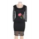 Black Lace Floral Embroidery Bodycon Dress