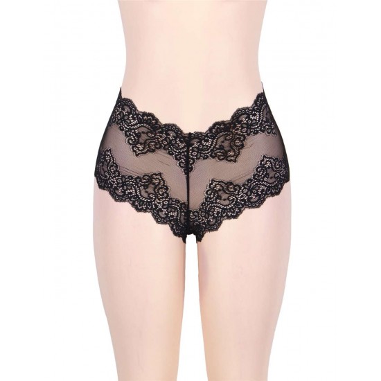 Sexy High Waist Floral Lace Black Panty