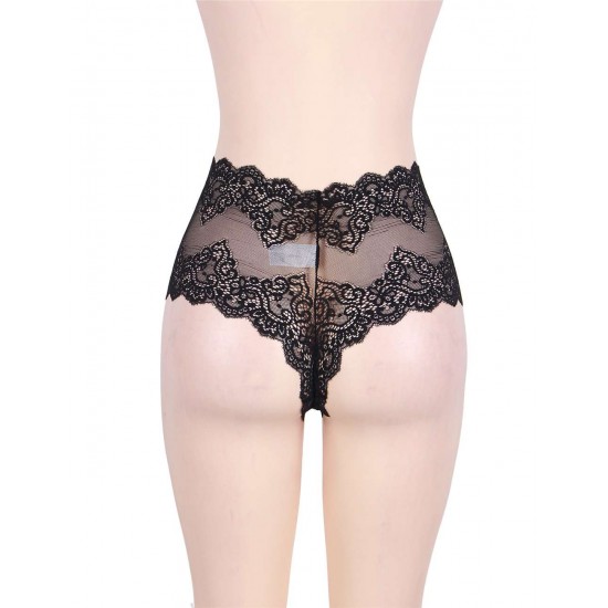 Sexy High Waist Floral Lace Black Panty