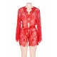 Red Belted Lace Eyelash Sleepwear Gown