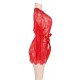 Red Belted Lace Eyelash Sleepwear Gown