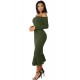 Ruffle Off-Shoulder Midi Dark Green Bodycon Dress