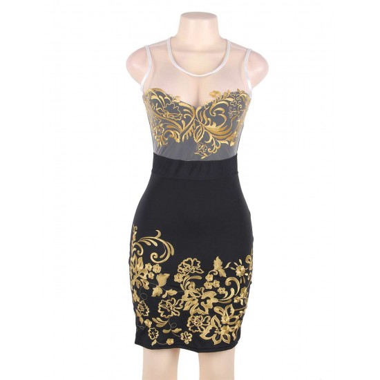 Elegant Embroidery Black Bodycon Fashion Dress 