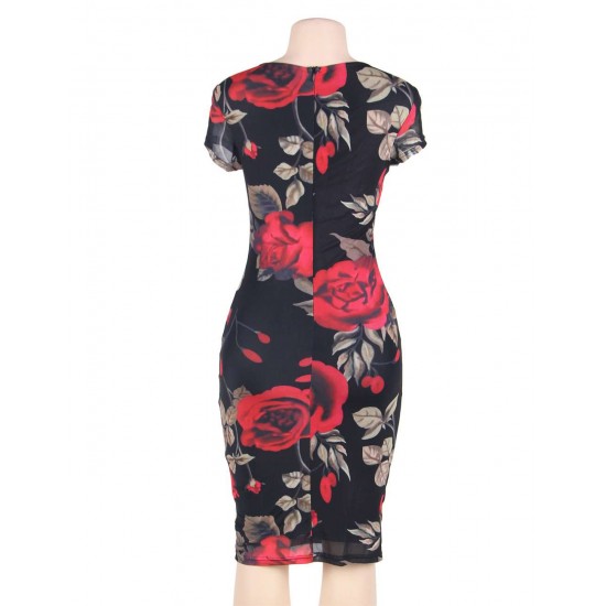 Retro printing Bodycon Fashion Dress