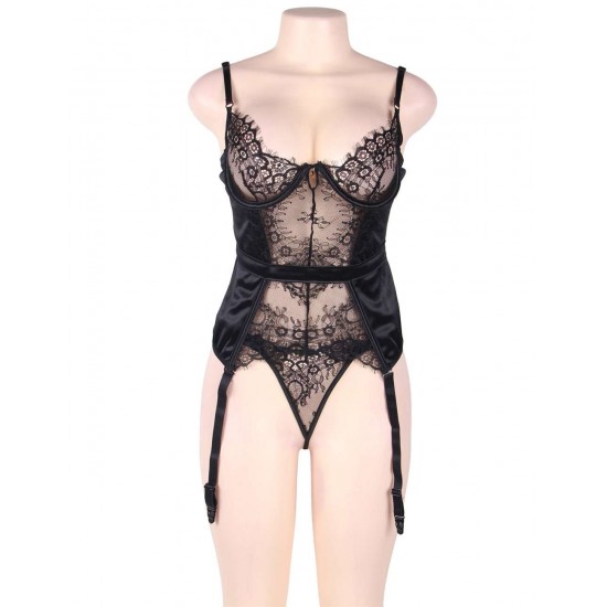 Plus Size Seduction Black Lace Transparente Sexy Babydoll