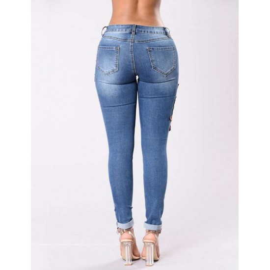 Plus Size Top Design Embroidery  Ripped Women Jeans 