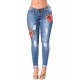 Top Design Embroidery  Ripped Women Jeans 