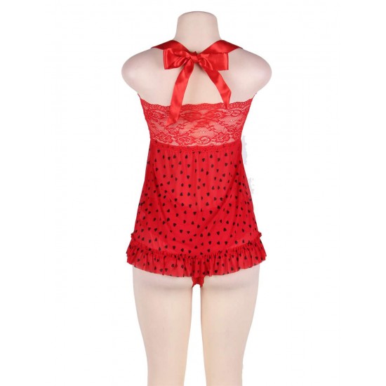 Lovely red heart pattern babydoll