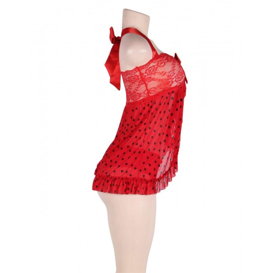 Lovely red heart pattern babydoll