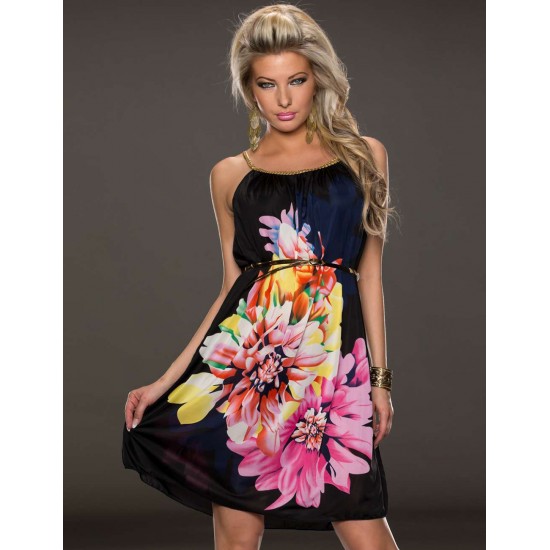 On Sale Multi Flowers Ladies Fashion Dress With belt