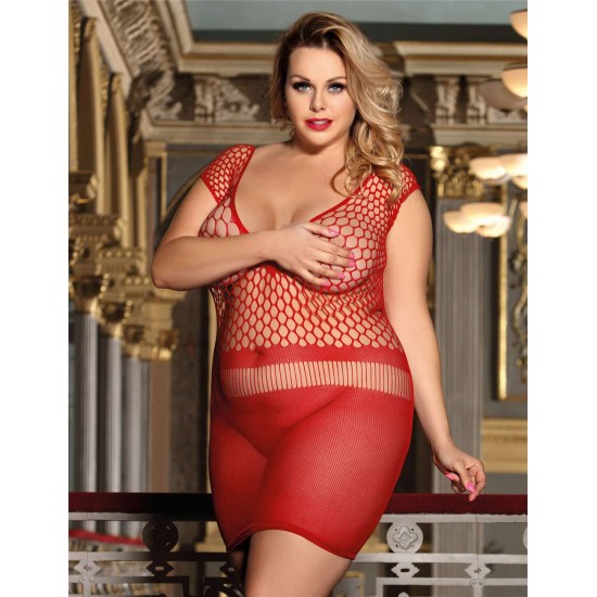 Plus Size Crotchet Mesh Hollow-out Mini Chemise Dress