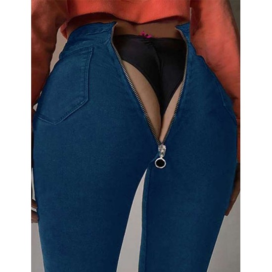 Blue high waist bag hip zipper sexy jeans