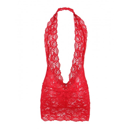 Valentine's Day Red lace Deep V Collar Chemise Dress