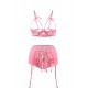 Pink Lace 3 Piece Open Bust Bra Set