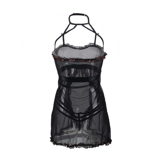 Plus Size Black Sheer Mesh Halter Sexy Teddy