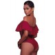 Red Ruffle Off-The-Shoulder One Piece Swimsuit