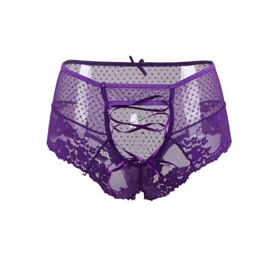 Sexy Purple High Waist Lace Strappy Panty