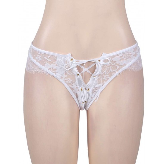 Plus Size White Ribbon Eyelashes Lace Panty