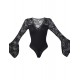 Plus Size Black Eyelashes Lace Horn Sleeve Teddy