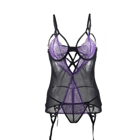 Sexy Purple Lace Bustier Lingerie Set With Bra Rim