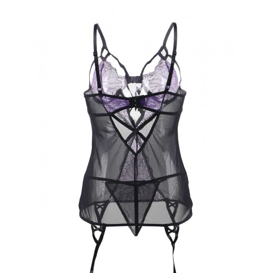 Sexy Purple Lace Bustier Lingerie Set With Bra Rim