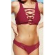 Ladies Dark Red Padded Gather Sexy Bikini Set