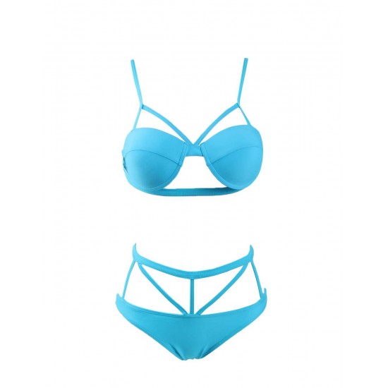 Blue Elastic Harness  Sexy Summer Women Bikini Set