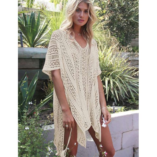 White Knitted Hollow out Beach Dress