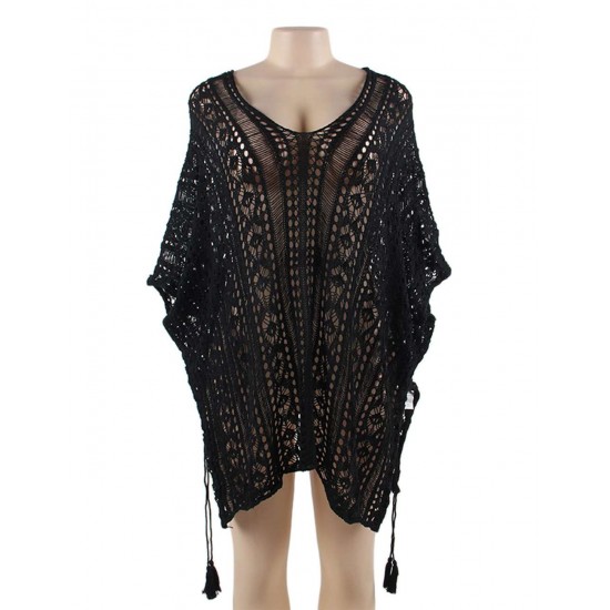 Black Knitted Hollow out Beach Dress