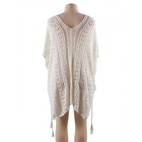 White Knitted Hollow out Beach Dress